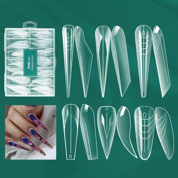 Nailpop – moule à ongles à pression transparente, double forme, couverture complète, 14 tailles avec marquage numérique, plusieurs formes pour effet de manucure française