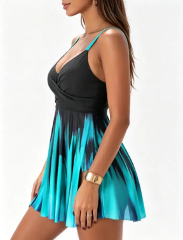 Maillot de bain une pièce amincissant noir dégradé turquoise 2373 pour femme