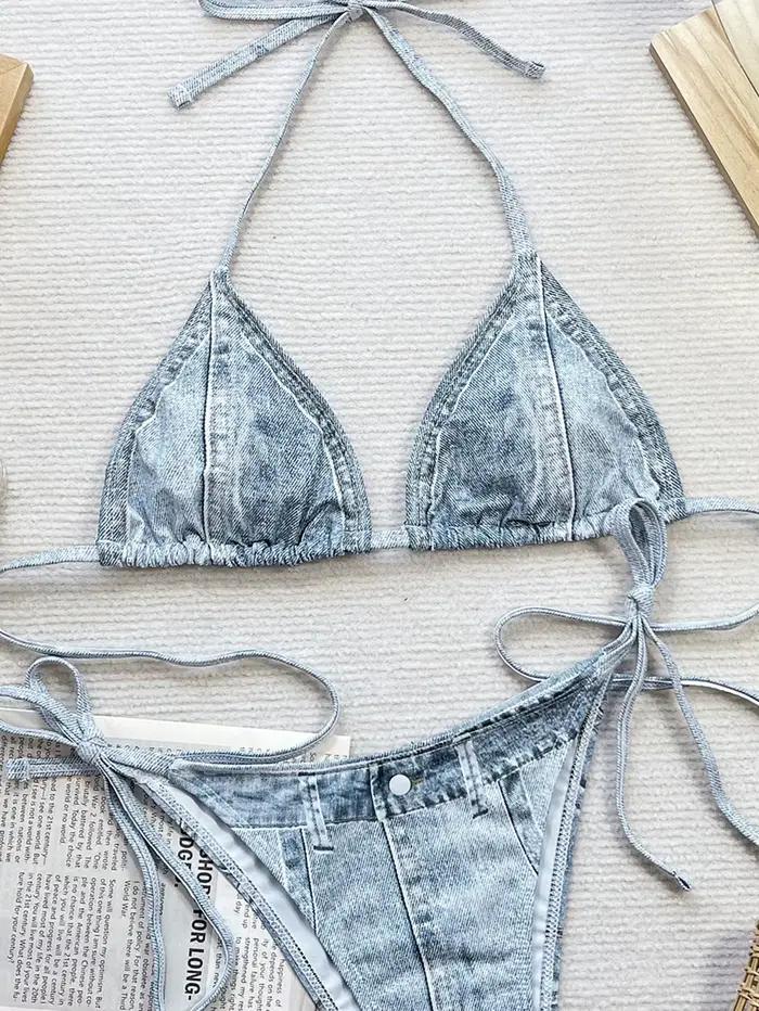 Sexy Denim imprimé Bikinis femme été 2026 Push Up Bikini ensemble maillot de bain deux pièces string maillots