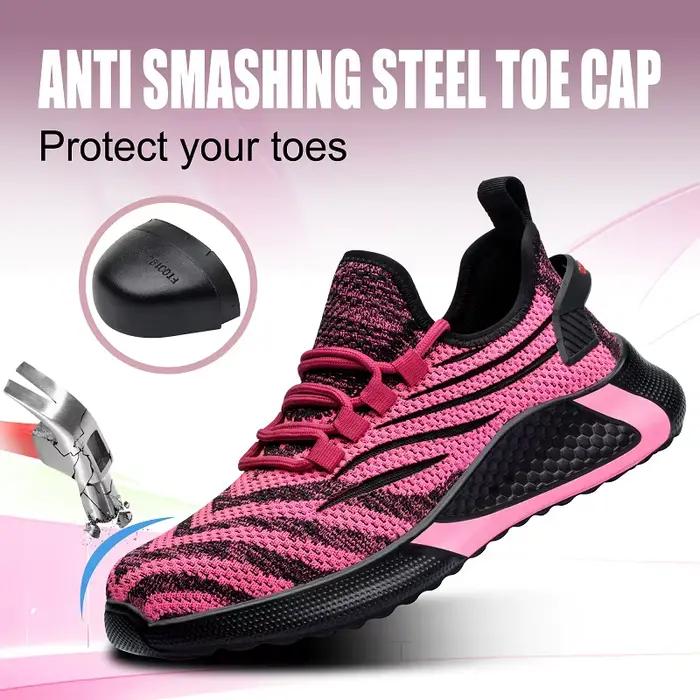 Chaussures de sécurité pour femmes, couleur rouge Rose, anti-écrasement, anti-perforation, chaussures indestructibles, baskets de travail, chaussures à bout en acier, grande taille 35-44