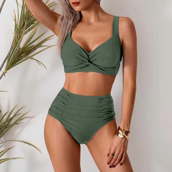 Maillots de bain bikini pour femmes 2026 – Ensembles deux pièces taille haute sans bretelles – Vêtements