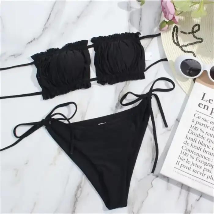 Maillot de bain plissé sexy pour femmes, bikini deux pièces, vêtements de plage, pour vacances, plage, piscine, spa et sources chaudes