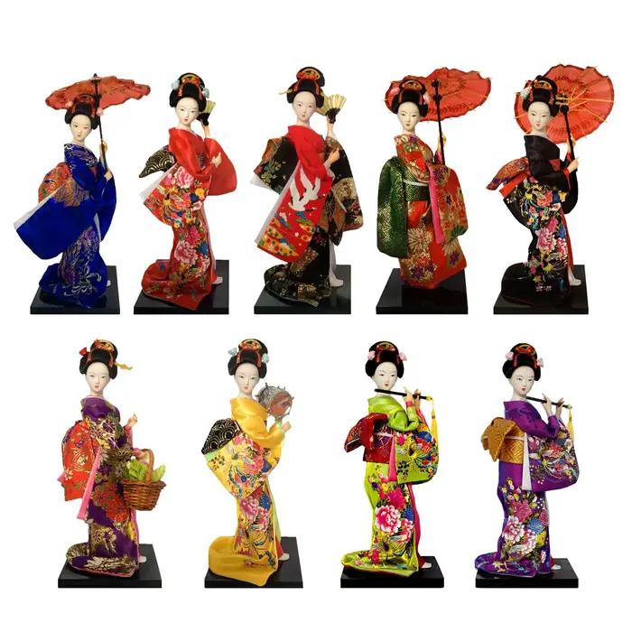 Poupées Geisha ethniques japonaises, Figurines miniatures de 9 pouces, poupée Geisha asiatique Kabuki ancienne orientale pour la décoration de table de la maison