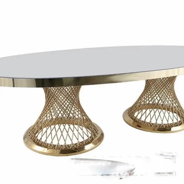 Table à manger ovale de luxe, cadre en acier inoxydable, pour Banquet et mariage, utilisée