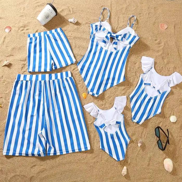 Maillot de bain une pièce à rayures pour la famille tenue de plage assortie bikini pour mère et fille short de bain pour père et fils été vacances mode décontractée polyester coton