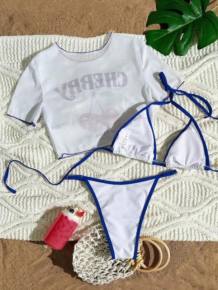 Maillot de bain trois pièces sexy et frais à imprimé cerises