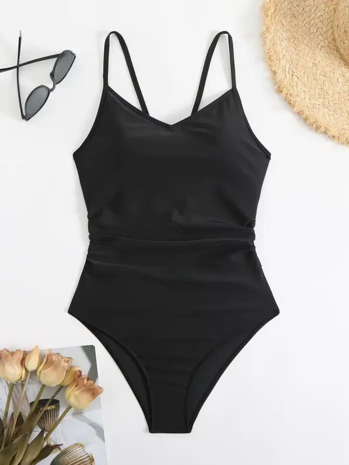 Maillot de bain une pièce pour femmes, couleur unie, col en V, Sexy, Monokini, dos nu, vêtements de plage, nouvelle collection, été, 2026