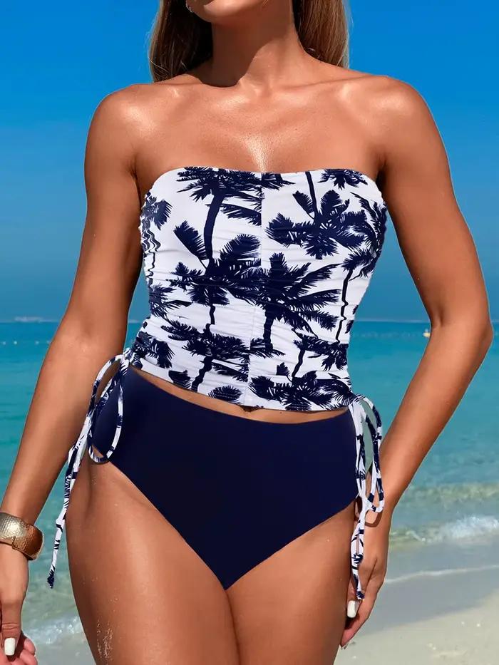Maillot de Bain Deux Pièces Halter Taille Haute Imprimé Pour Femme Plage Natation Occasions Spéciales