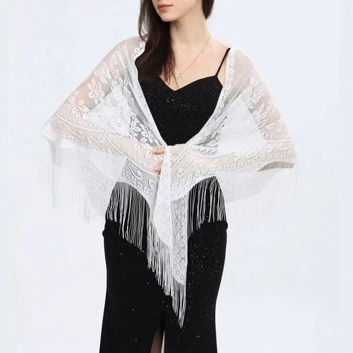 Accessoires de mariage avec pompon, châle ajouré multicolore pour femme, châle de mariée, cape de soirée pour bal et fête