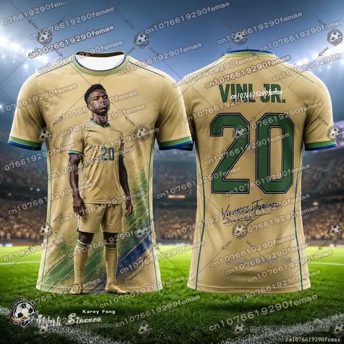 VINI JR. Maillot de football tendance pour fans de superstar, pour enfants et adultes, édition limitée, tee-shirt sportif commémoratif pour les matchs, l'entraînement et le quotidien