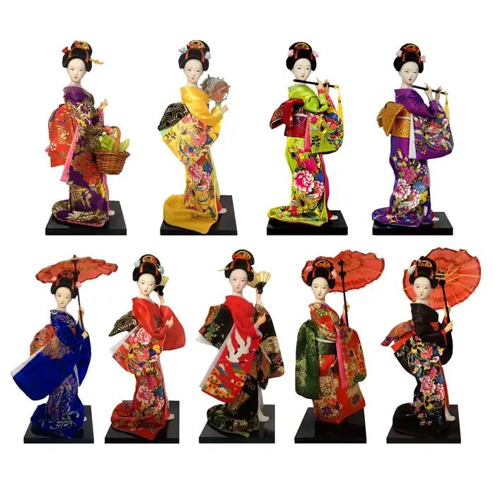 Poupées Geisha ethniques japonaises, Figurines miniatures de 9 pouces, poupée Geisha asiatique Kabuki ancienne orientale pour la décoration de table de la maison