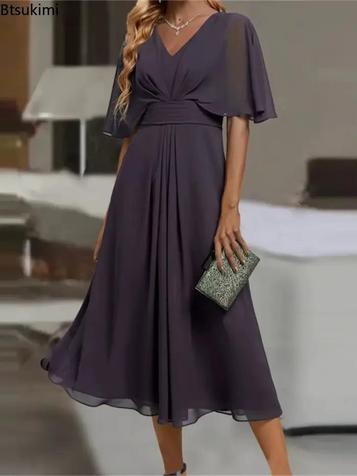 Robe de soirée longue et élégante pour femmes, grande taille, ligne A, col en V, volants, en mousseline de soie, Robe de mariée formelle, éblouissante, 2026