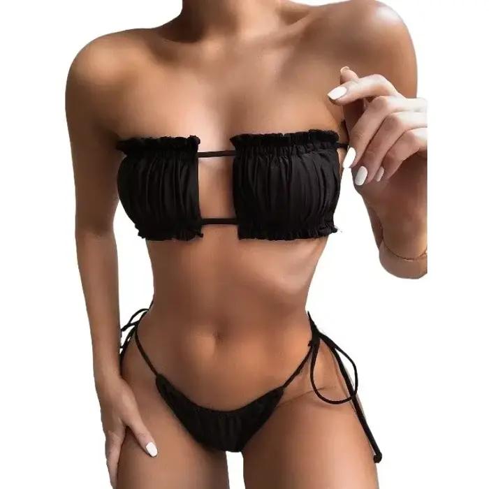 Maillot de bain plissé sexy pour femmes, bikini deux pièces, vêtements de plage, pour vacances, plage, piscine, spa et sources chaudes