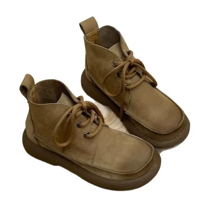 Bottines grande taille, nouveau style hiver 2025, semelle épaisse, bout rond, en stock.