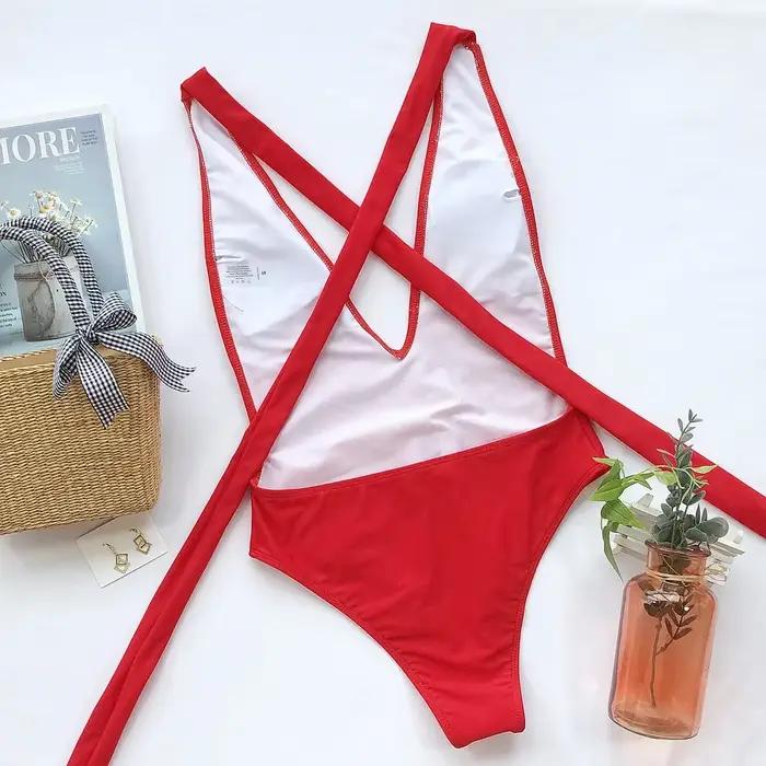 Maillot de bain une pièce rouge sexy 2026 pour femmes, style bandage, push-up, dos nu, décolleté plongeant en V, ajustement parfait pour les sorties estivales et les occasions spéciales