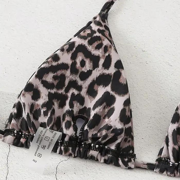 Haut de bikini sexy léopard à dos nu pour femme