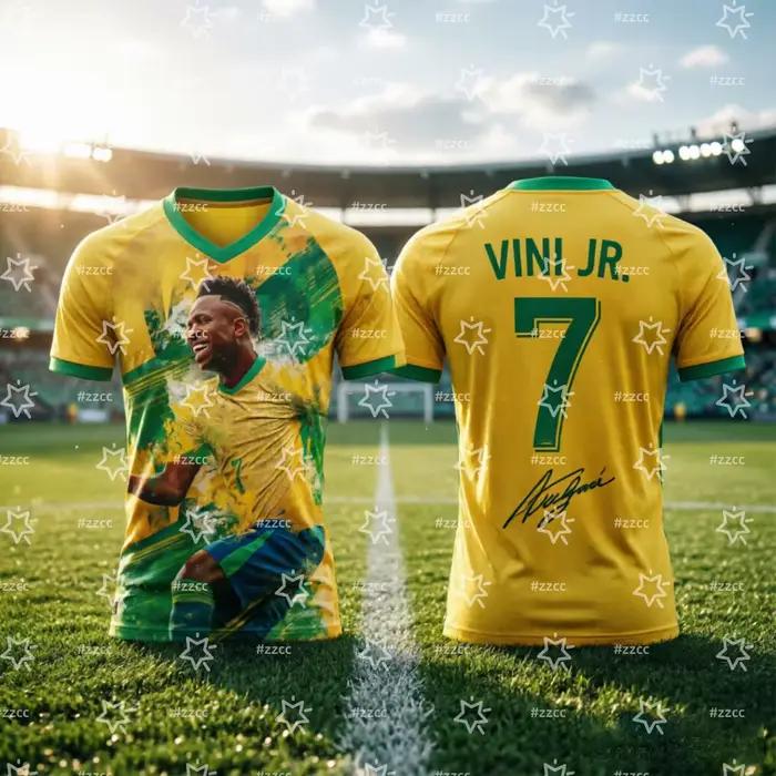 Maillot de football Brésil Vinicius Jr. 2026 – Tenue de match et d'entraînement – T-shirt sport d'été pour homme, vêtements pour enfant, tee-shirt Y2K pour femme