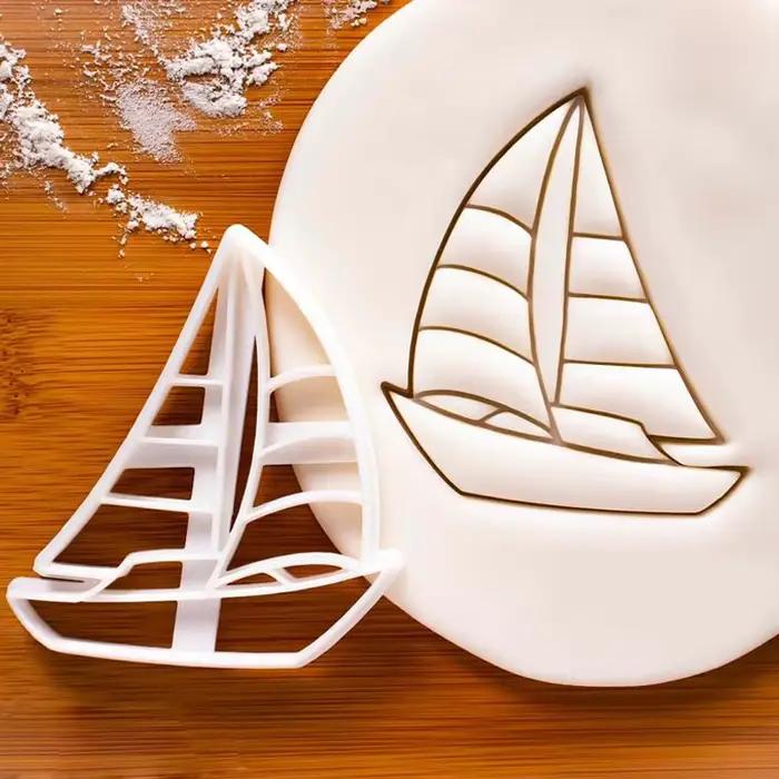 Emporte-pièces en forme de bateau à voile sous-marin à vapeur, motif de bateau, moule à biscuits Fondant, gaufreur, outils de décoration de gâteaux