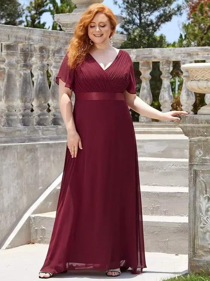 Nouvelles Robes de Soirée Longues Élégantes pour Femmes Grande Taille 2024, Coupe A-Line, Col en V, Volants, en Chiffon, Robe de Soirée Formelle pour Mariage et Fêtes