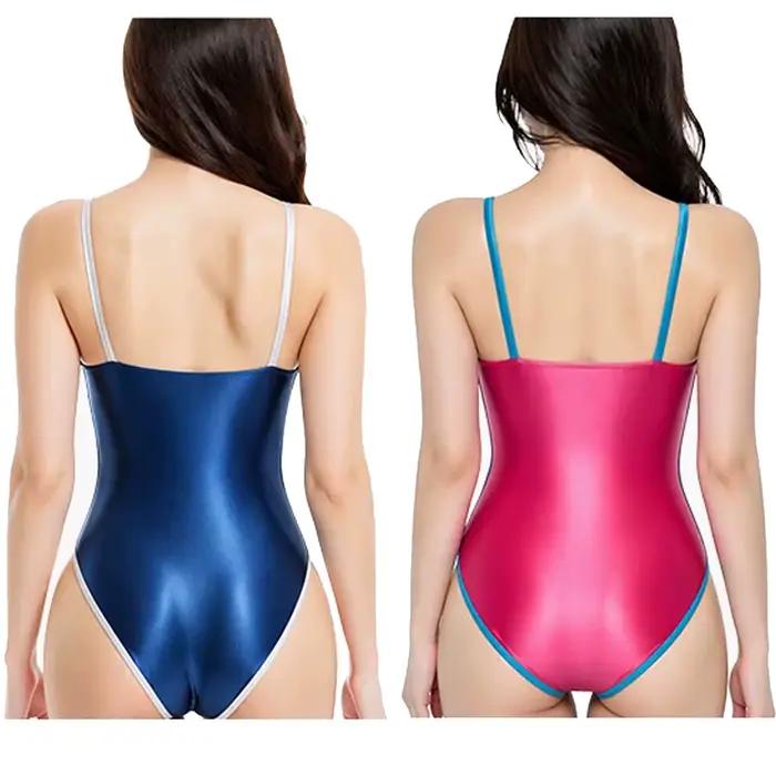 Maillot de bain une pièce LEOHEX pour femme, brillant et sans doublure, coupe haute amincissante, collection exclusive photographie