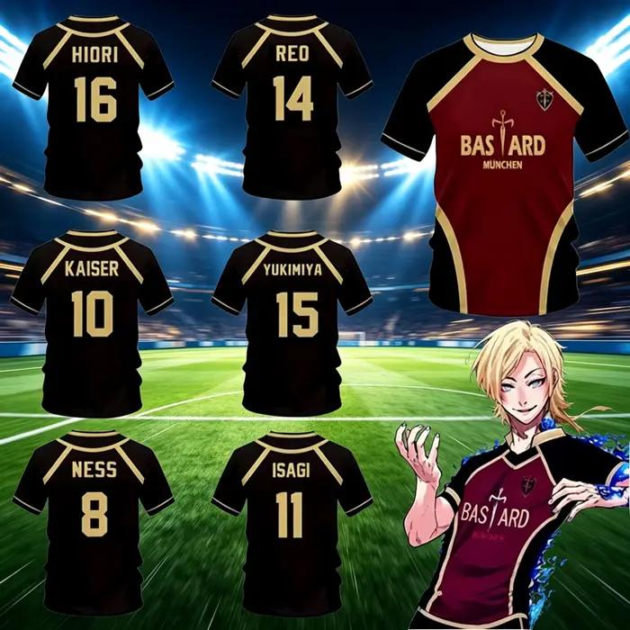 Maillot de Futsal Anime Vl Réplique Blue Lock Anime Bastard Munich Été Homme et Femme T-shirt 3D Décontracté Sportif Haut