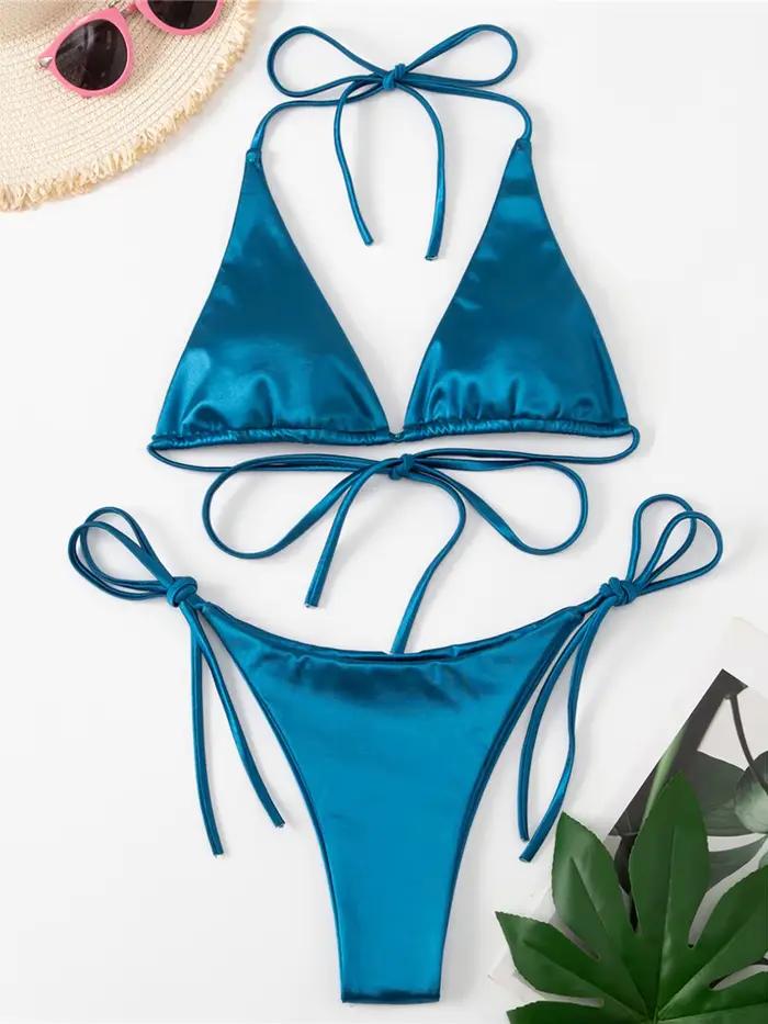 Maillot de bain brésilien sexy en satin à 13 couleurs pour femme