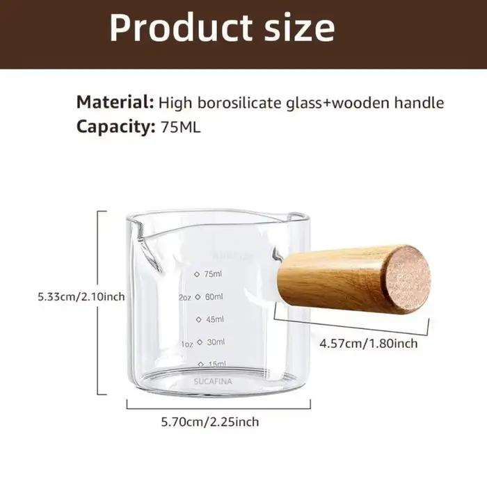 Tasse à mesurer expresso 75ml, pichet à lait à Double bec avec manche en bois et balance pour Barista café Latte Extraction verre à Shot