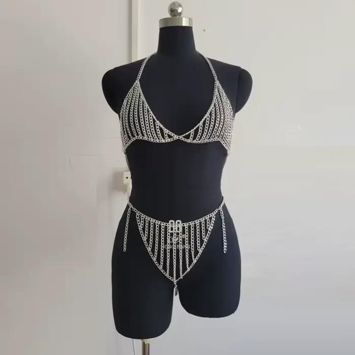 Sexy métal ornement licou brésilien Bikini 2025 Triangle maillot de bain couverture femmes plage survêtement chaîne