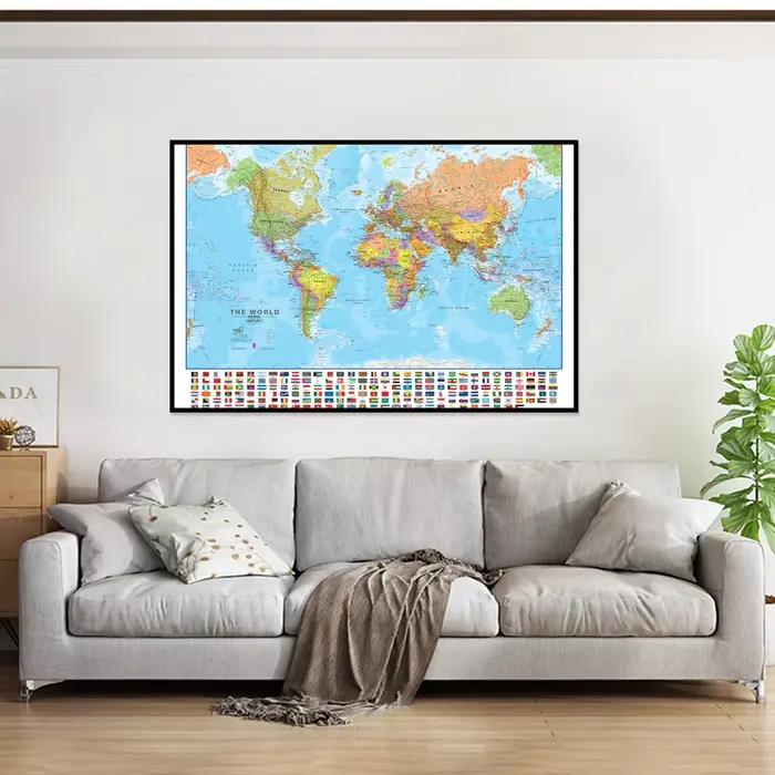 Affiche de carte du monde, toile d'art mural moderne, peinture, image pour l'éducation, fournitures scolaires et de bureau à domicile, 84x59cm/ 90x60cm