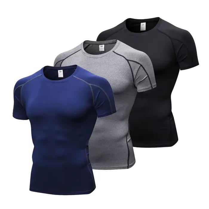 Sous-vêtements de compression à manches courtes pour hommes, séchage rapide, couche de base d'entraînement de gym, t-shirt de course, collants de sport athlétiques de basket-ball