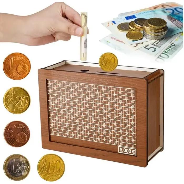Tirelire en bois réutilisable avec but d'économie et chiffres, tirelire, 1000, 2000, 3000, 5000/10000 euros