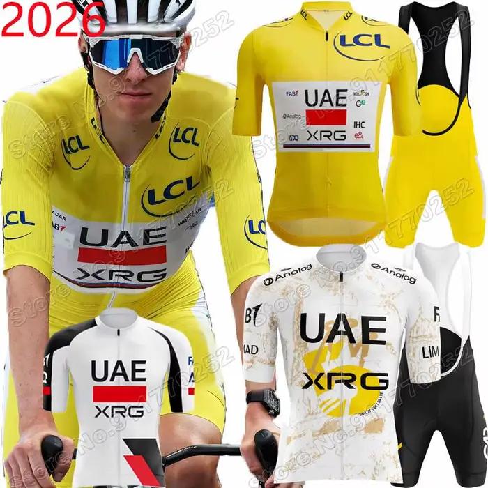 Maillot de Cyclisme UAE Team 2026 France Italy Tour TDF Critérium Du Dauphine,Vêtements de Cyclisme Jaune Slovénie Tadej Pogačar,Chemise de vélo de route,Cuissard à bretelles