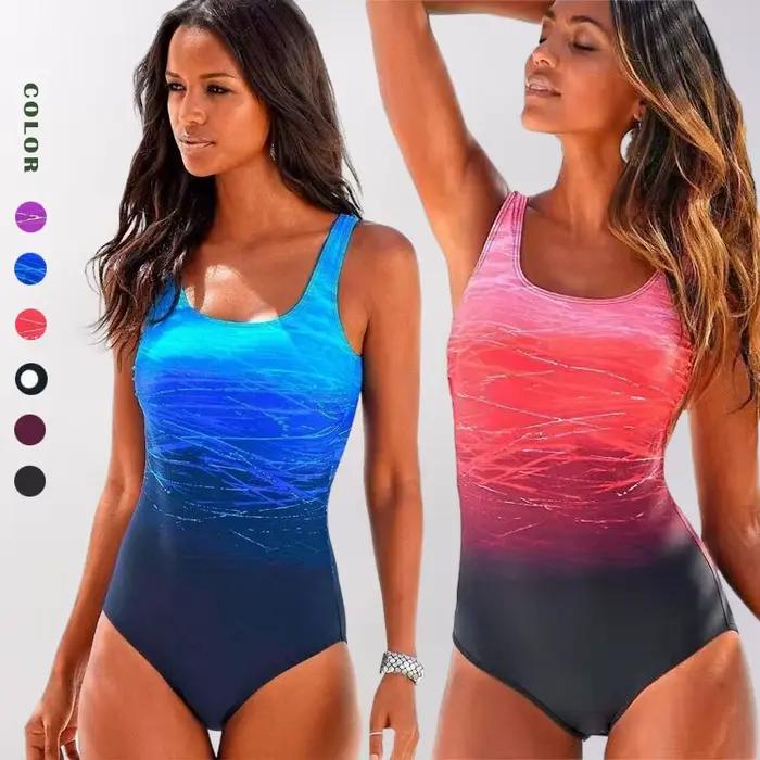 Maillot de bain une pièce dos nu imprimé dégradé pour femmes, sexy, ajustement parfait, tricoté, polyamide et élasthanne, pour nager, plage et occasions spéciales