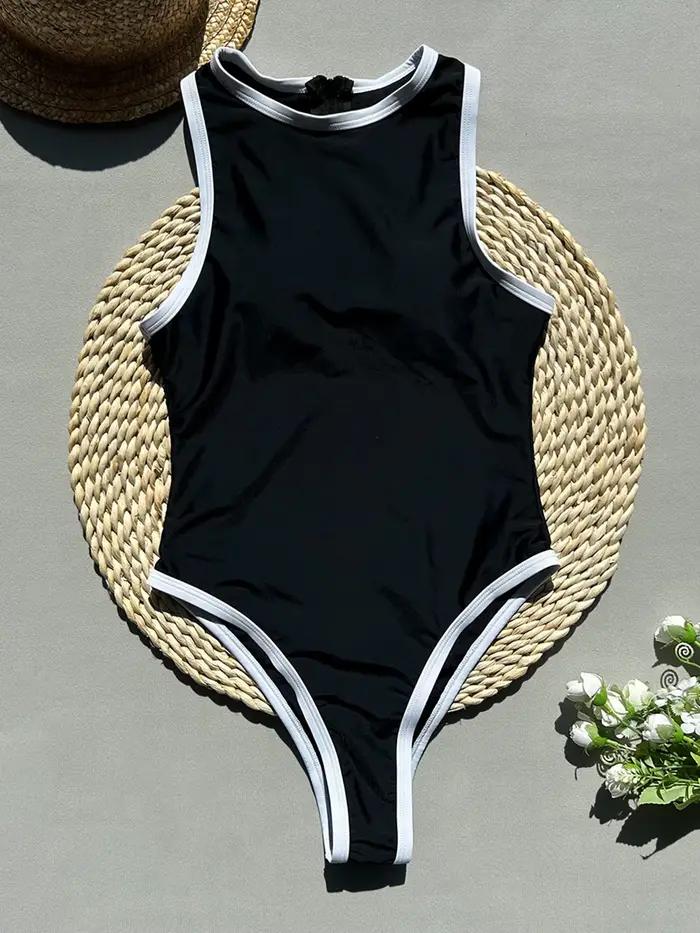 Maillot de bain une pièce à col haut pour femmes