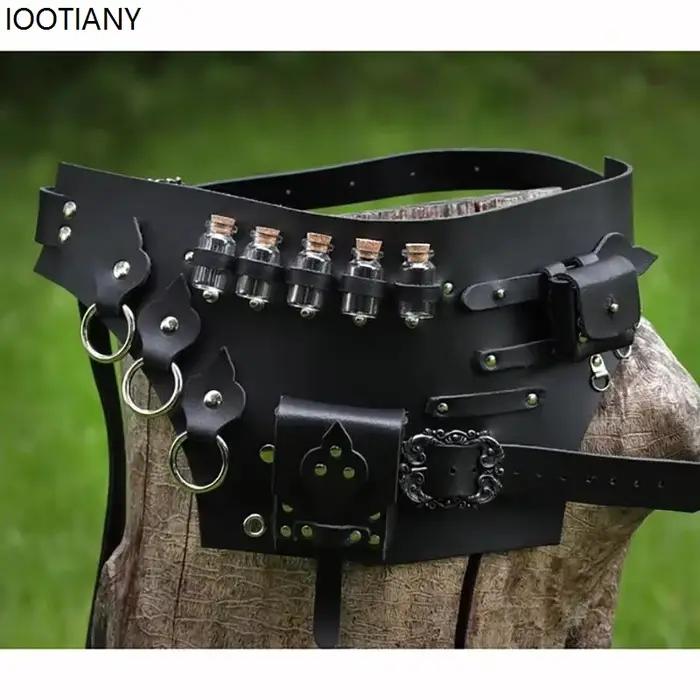 Accessoires de Cosplay de magicien de carnaval, sac de ceinture utilitaire en cuir d'alchimiste médiéval, sacs de flacons de bouteille de Potion magique Steampunk