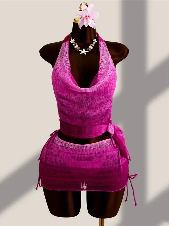 Ensemble de bikini dégradé à collicou avec jupe de plage pour femmes pour les vacances, la plage, les sports nautiques et les fêtes de piscine