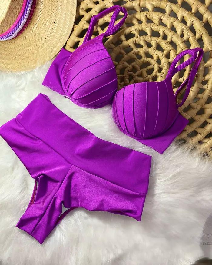 Pas cher Push Up Bikinis femmes maillots de bain solide rembourré