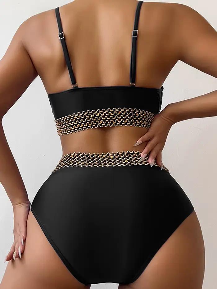 Bikini Taille Haute Femme Coupe Haute Maillot de Bain Rembourré Polyester Elasthanne Occasions Plage Piscine Vacances Fête