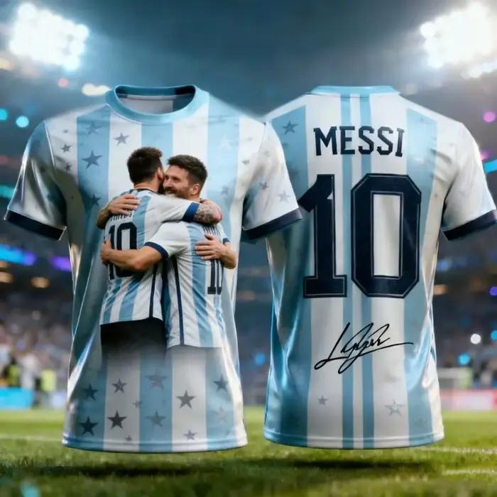 Maillot de football rayé signature Messi N°10 Argentine, imprimé 3D intégral, respirant, streetwear hip-hop, t-shirt décontracté unisexe