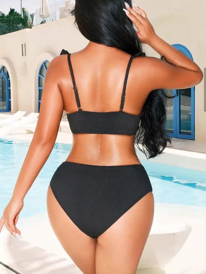 Sexy rayé à volants Bikini maillot de bain femmes 2025