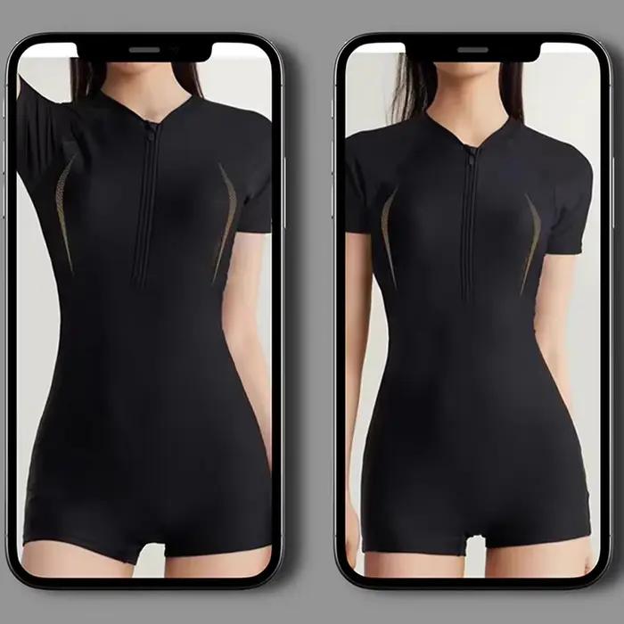 Maillot de bain une pièce à manches courtes pour femmes