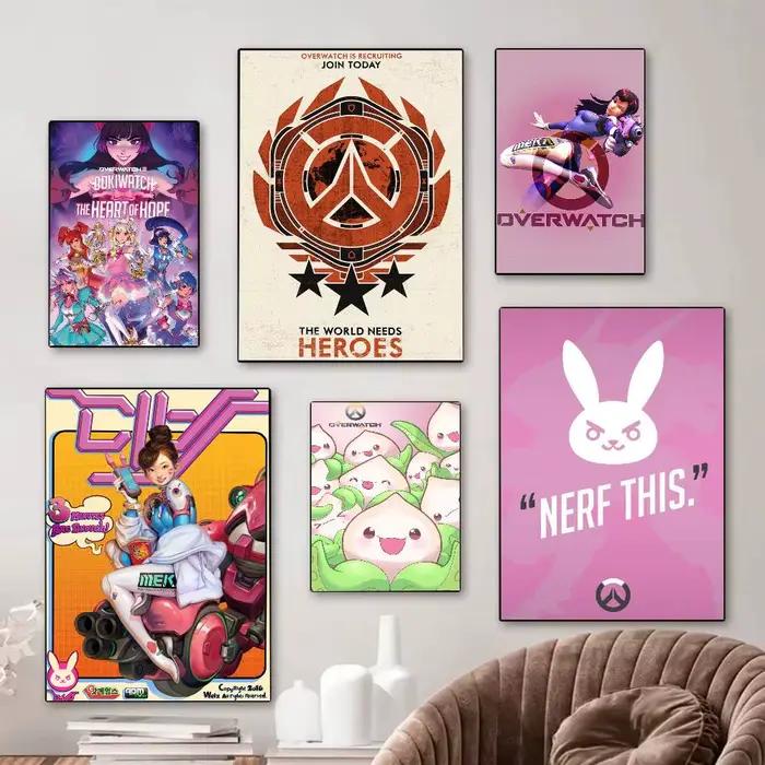 Pop Game O-Overwatch – affiche artistique autocollante mignonne, autocollant rétro en papier Kraft, autocollant DIY pour chambre, bar, café, peinture murale