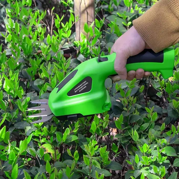 Taille-haie électrique sans fil 2-en-1 rechargeable, coupe-herbe électrique, scie de désherbage, cisaille à arbustes, sécateur de jardin
