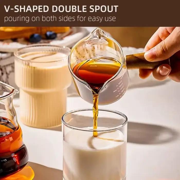 Tasse à mesurer expresso 75ml, pichet à lait à Double bec avec manche en bois et balance pour Barista café Latte Extraction verre à Shot
