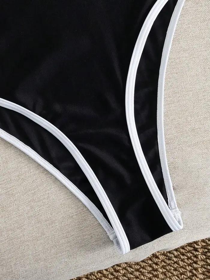 Maillot de bain une pièce noir pour femme avec bordure blanche