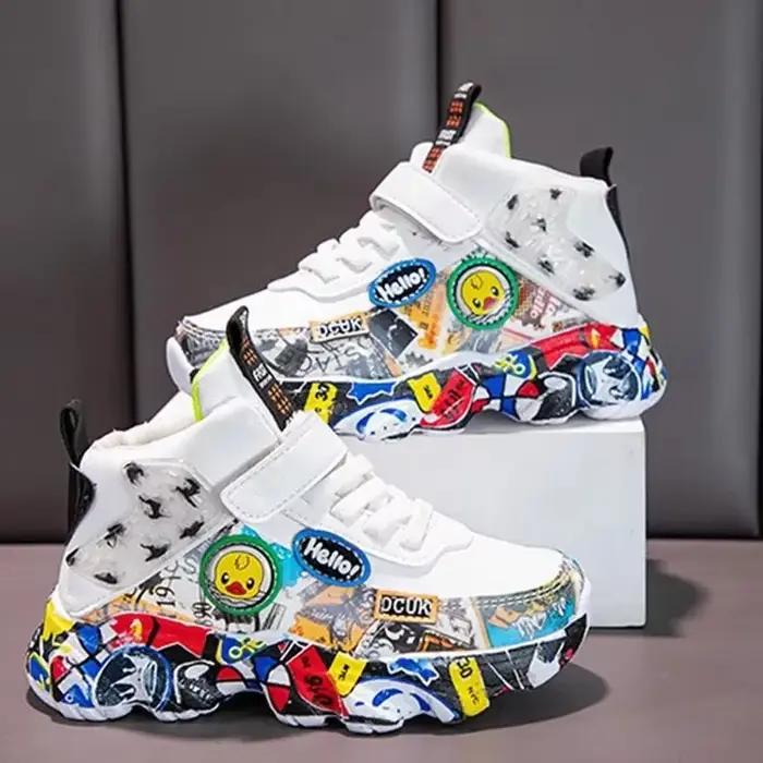 Taille 26-36 enfants sport baskets pour filles enfant dessin animé Graffiti modèle chaussures décontractées garçons basket-ball chaussure chaussures de sport