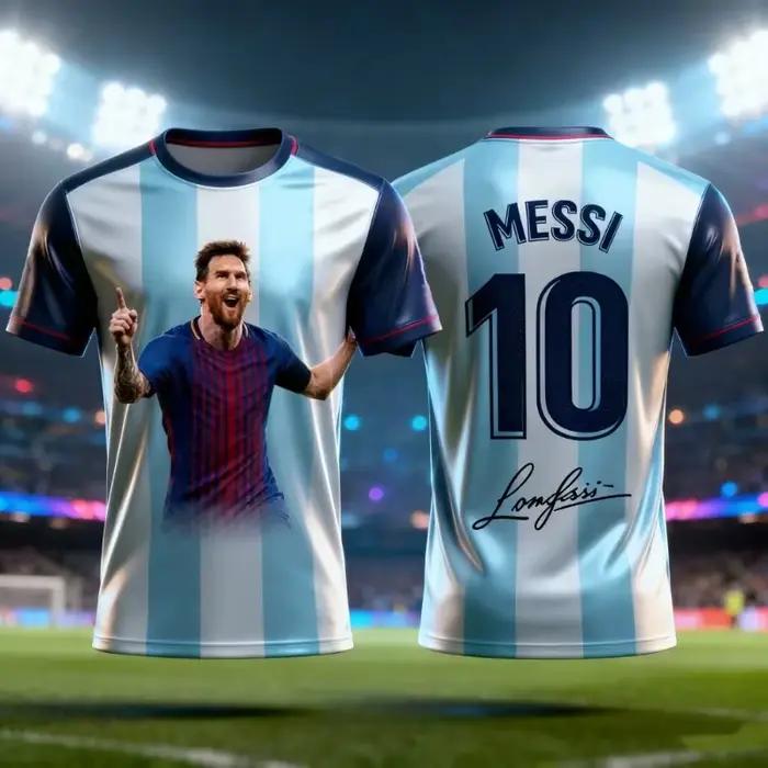 Maillot de football rayé signature Messi N°10 Argentine, imprimé 3D intégral, respirant, streetwear hip-hop, t-shirt décontracté unisexe