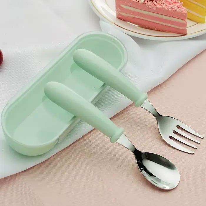 Ensemble d'ustensiles pour enfants, 3 pièces, cuillère fourchette en acier inoxydable 304 pour tout-petits avec étui Portable, couverts de voyage pour enfants, vaisselle cadeau