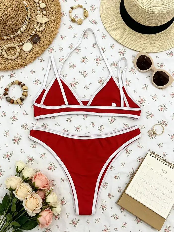 Maillot de bain deux pièces Harajuku haut de bikini triangle double bretelle spaghetti bas de maillot coupe haute minimaliste pour femmes plage piscine fête vacances