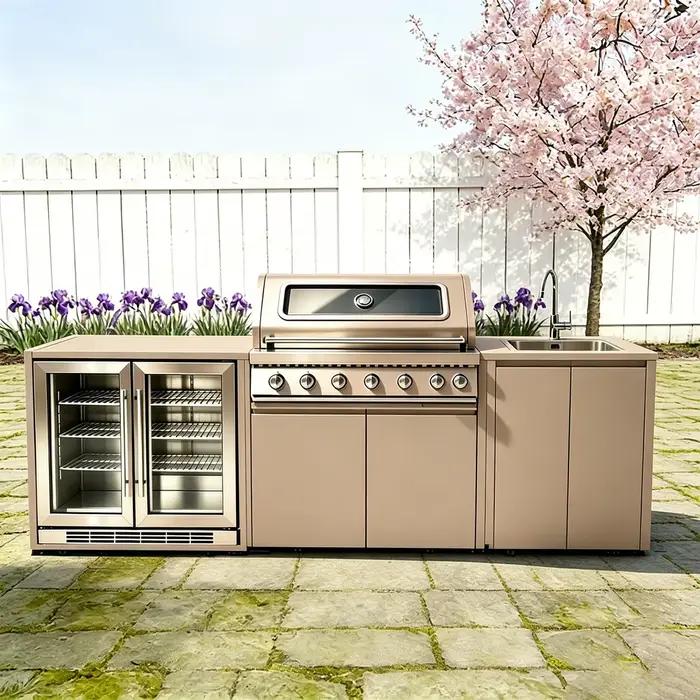 Cuisines complètes : Offre de cuisines extérieures complètes, ensemble d'armoires durables avec îlots et chariots de cuisine, ensemble de casseroles de cuisine